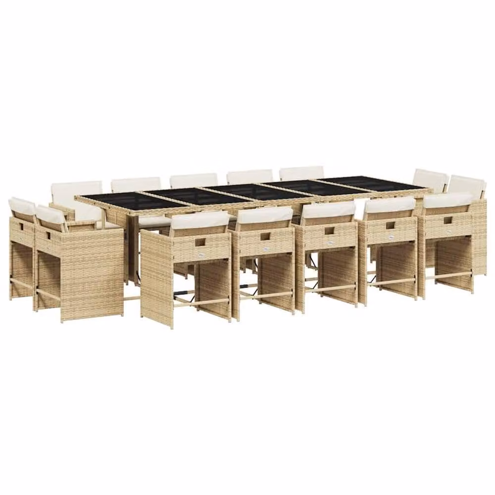 Berkfield Home Garden Dining Set in Beige PE Rattan with Glass Top – 2