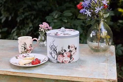 Mikasa Floral Metal Biscuit Tin with Lid in Blue and Multicolour, Diameter: 15 cm – 6