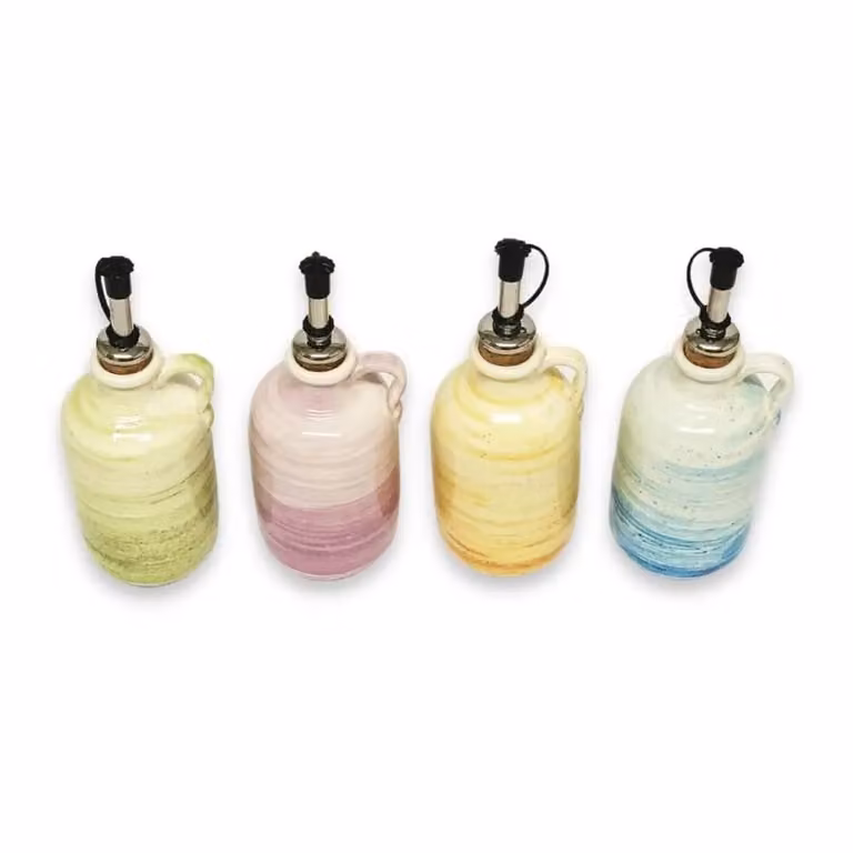 Verano Spanish Ceramics Pastel Beach Hand Painted Ceramic Oil Drizzler Pourer, Blue, 250ml