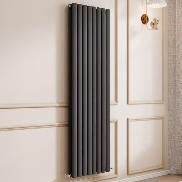 Banyetti Orva Anthracite Vertical Double Oval Column Radiator, H 160 cm x W 47.2 cm