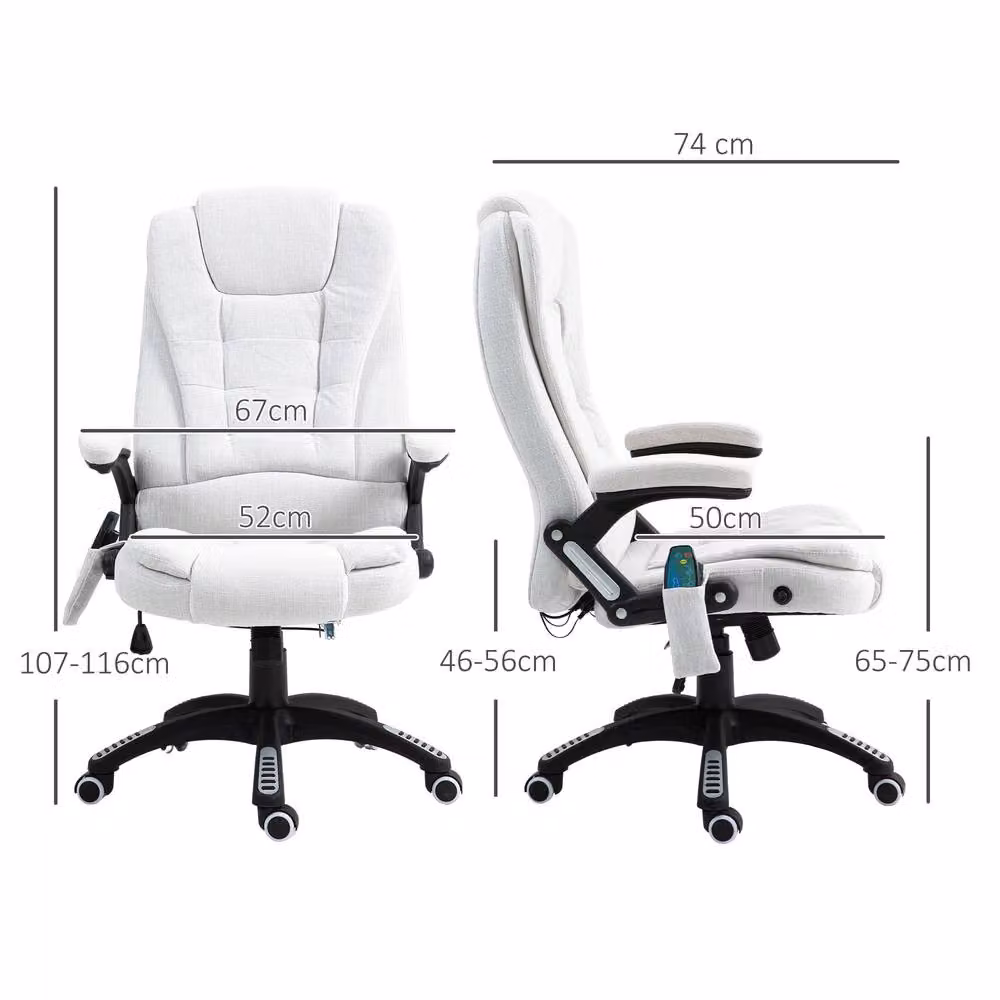 STILVORA White Fabric Massage Recliner Chair with Heating and 360 Degree Swivel – 3