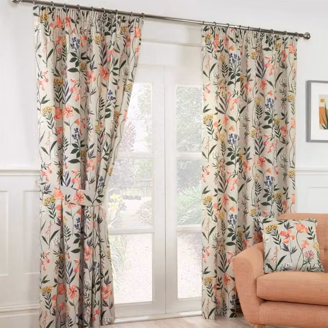 Sundour Meadow Floral Pencil Pleat Ready Made Curtains, Multicolour, Width: 229 cm, Drop: 183 cm