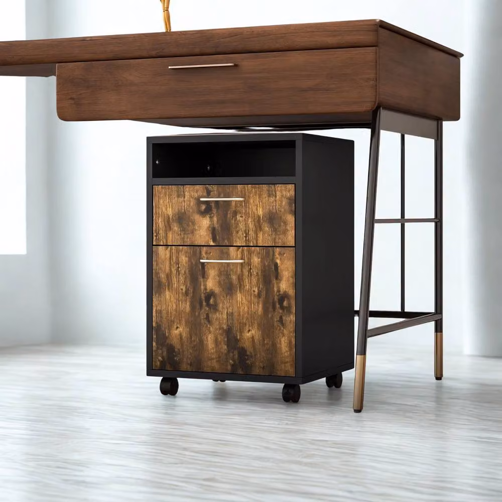 FURNOS 2 Drawer Portable Rolling Filing Cabinet with Shelf, Brown – 6