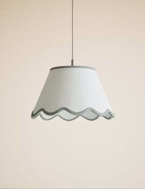 M&S Large Scallop Trim Fabric Cone Lamp Shade in Green