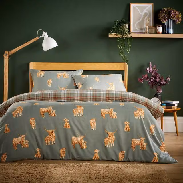 NewEdgeBlinds Grey Flannel Animal Graphic Duvet Set, W: 140 cm, L: 200 cm