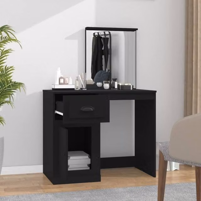 Berkfield Home Durable Modern Dressing Table with Mirror in Black, W/D/H: 90 x 50 x 132.5 cm