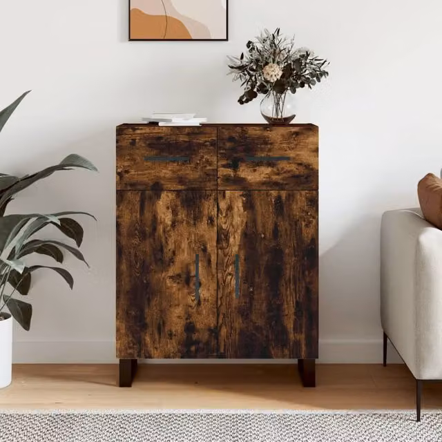 Berkfield Home Modern Smoked Oak Sideboard in Brown, W/D/H: 69.5 x 34 x 90 cm