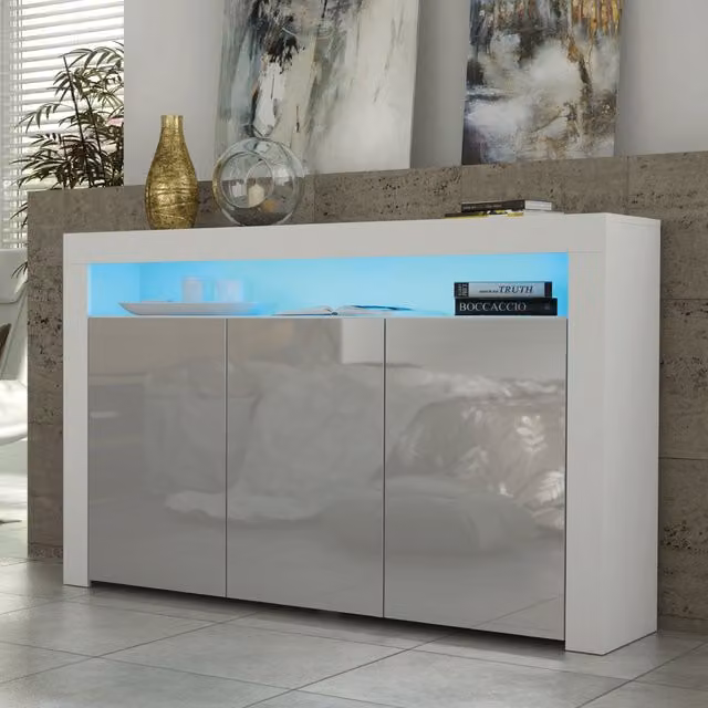 Creative Furniture Aether Sideboard in White and Grey with Integrated Lighting, W: 155 cm, D: 40 cm, H: 92 cm