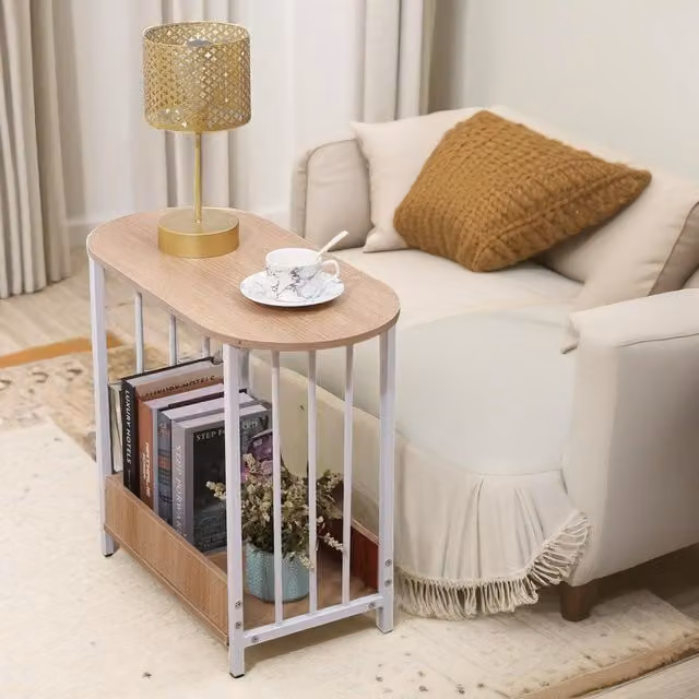 Pirlo Plush 2 Tier Narrow Side Table in Light Oak