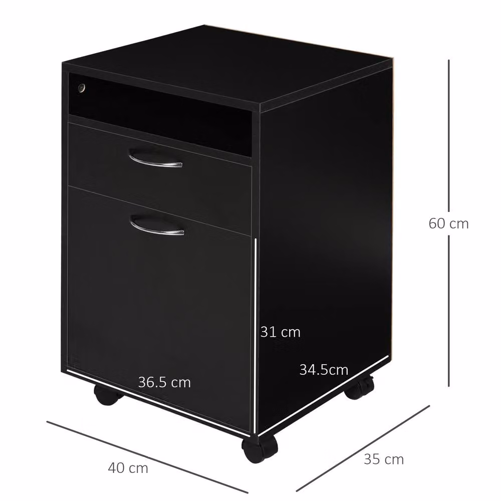STILVORA Black Modern Filing Cabinet with Drawer, Shelf, Door and Castors – 3