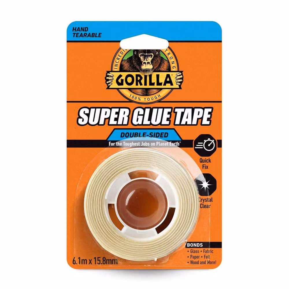 Gorilla Double Sided Super Glue Tape, Transparent, Width: 1.58 cm, Length: 6.1 m – 2