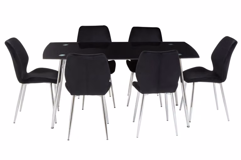 Orsina Modern Rectangular Dining Set with Marble Table and 7 Chairs in Black