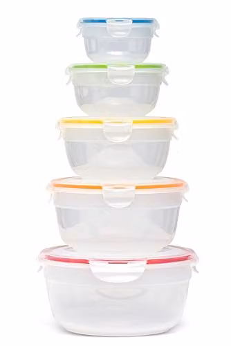 LocknLock Set of 5 Transparent Round Airtight Food Storage Containers with Silicone and Plastic Lids
