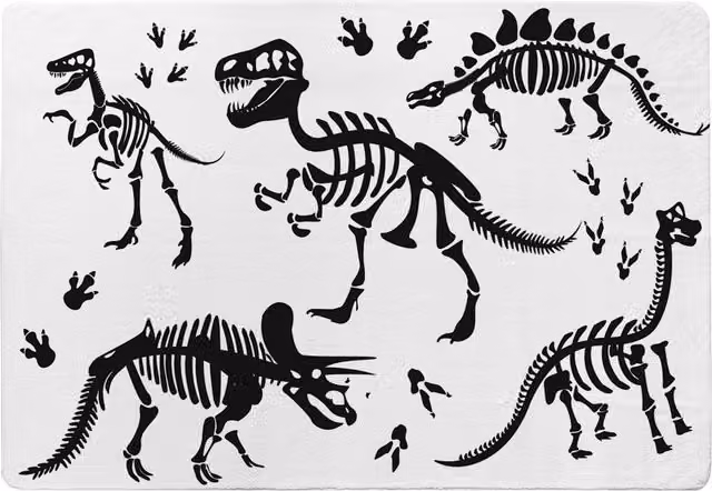 Benjamin Tate Design LTD Dinosaur Silhouettes Designer Wool Rug in White, 230 cm