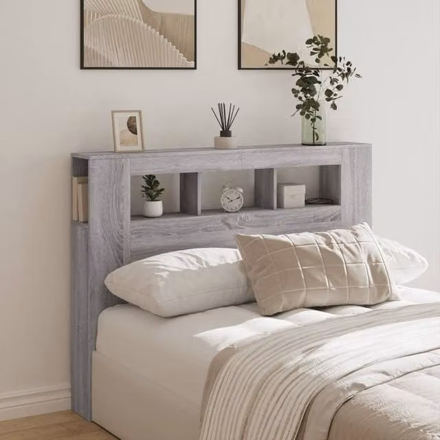 Berkfield Home Grey Sonoma LED Headboard with Integrated Lighting and Shelf, W: 140 cm, D: 18.5 cm, H: 103.5 cm – 1