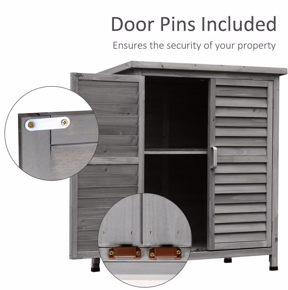 STILVORA Grey Lacquered Garden Storage Cabinet with Roll Shutter and Internal Shelves – 5