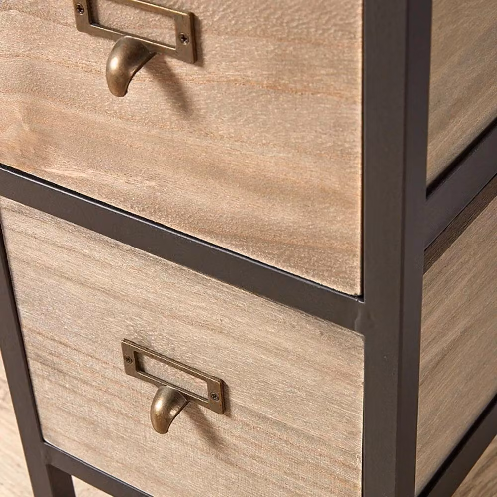 FORGEVIO Industrial 5 Drawer Tall Chest with Rustic Brown Wood and Metal Legs – 4