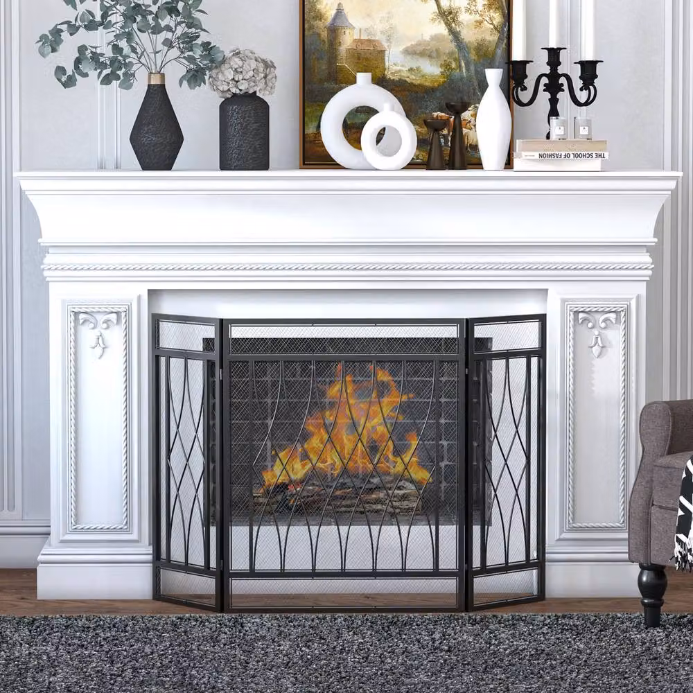 STILVORA 3-Panel Mesh Fireplace Screen in Black, W/H: 126 x 80 cm – 2