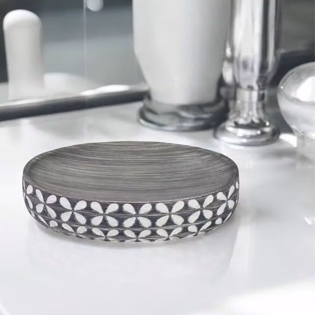 Showerdrape Ravello Geo Floral Grey and White Polyresin Freestanding Soap Dish – 1