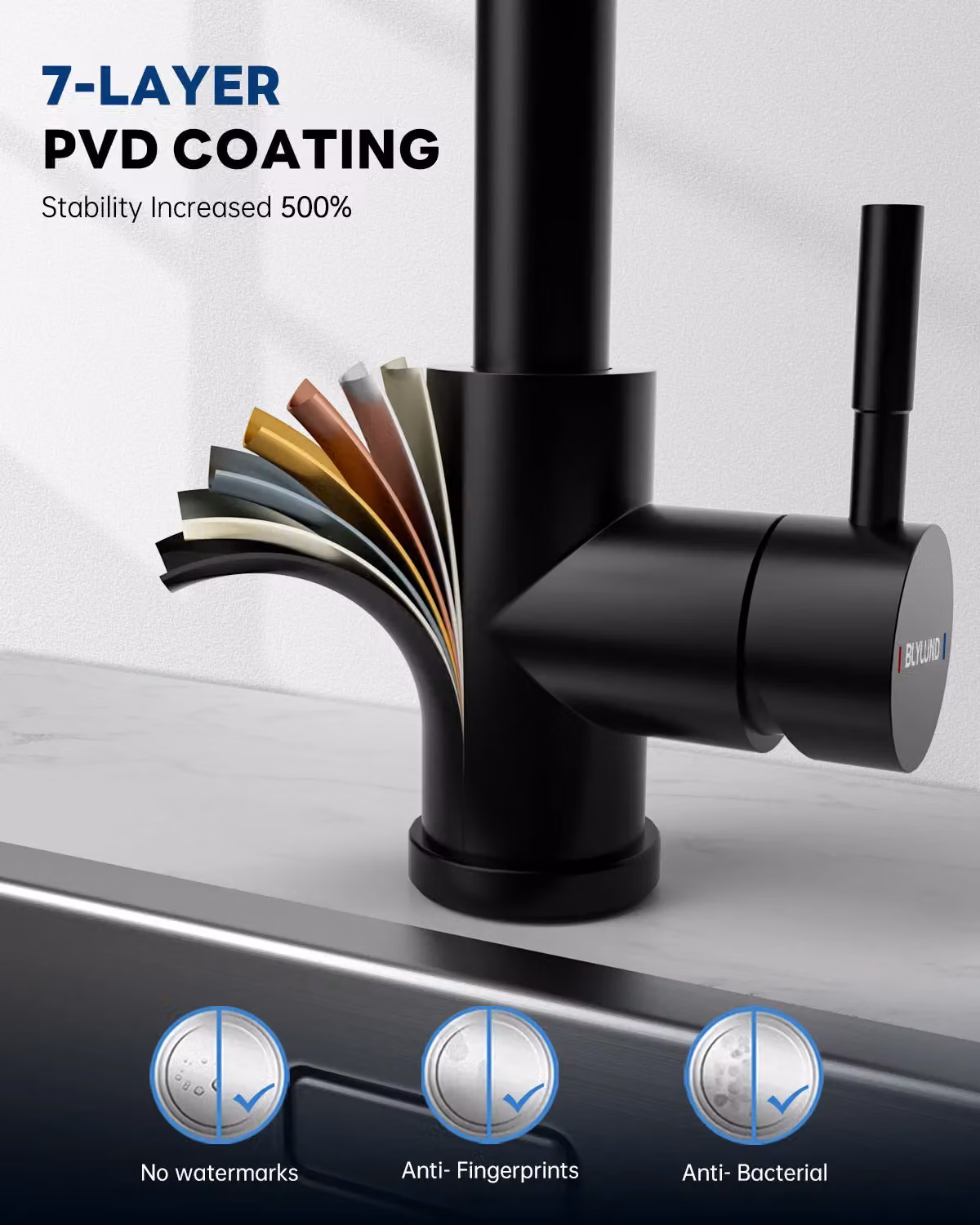Blylund Modern Matte Black Kitchen Tap with Pull Out Sprayer and Swivel Spout – 8