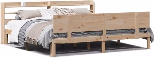 Berkfield Home Rustic Solid Pine Bed Frame with Headboard and Side Compartments, Beige, 200 x 200 cm