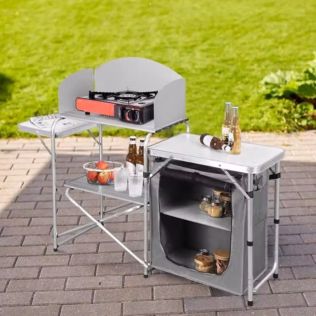SPETLEK Silver Folding Camping Kitchen Cupboard Table
