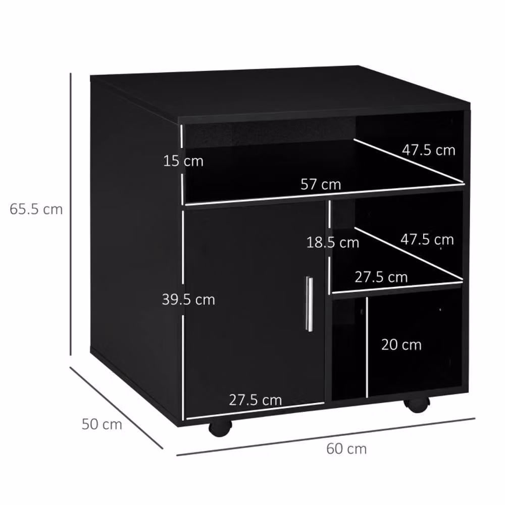 STILVORA Modern Printer Stand with Storage and Wheels in Black – 3