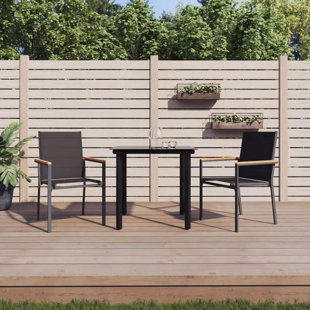 Berkfield Home Beautiful 3 Piece Garden Dining Set in Black Textilene and Steel – 2