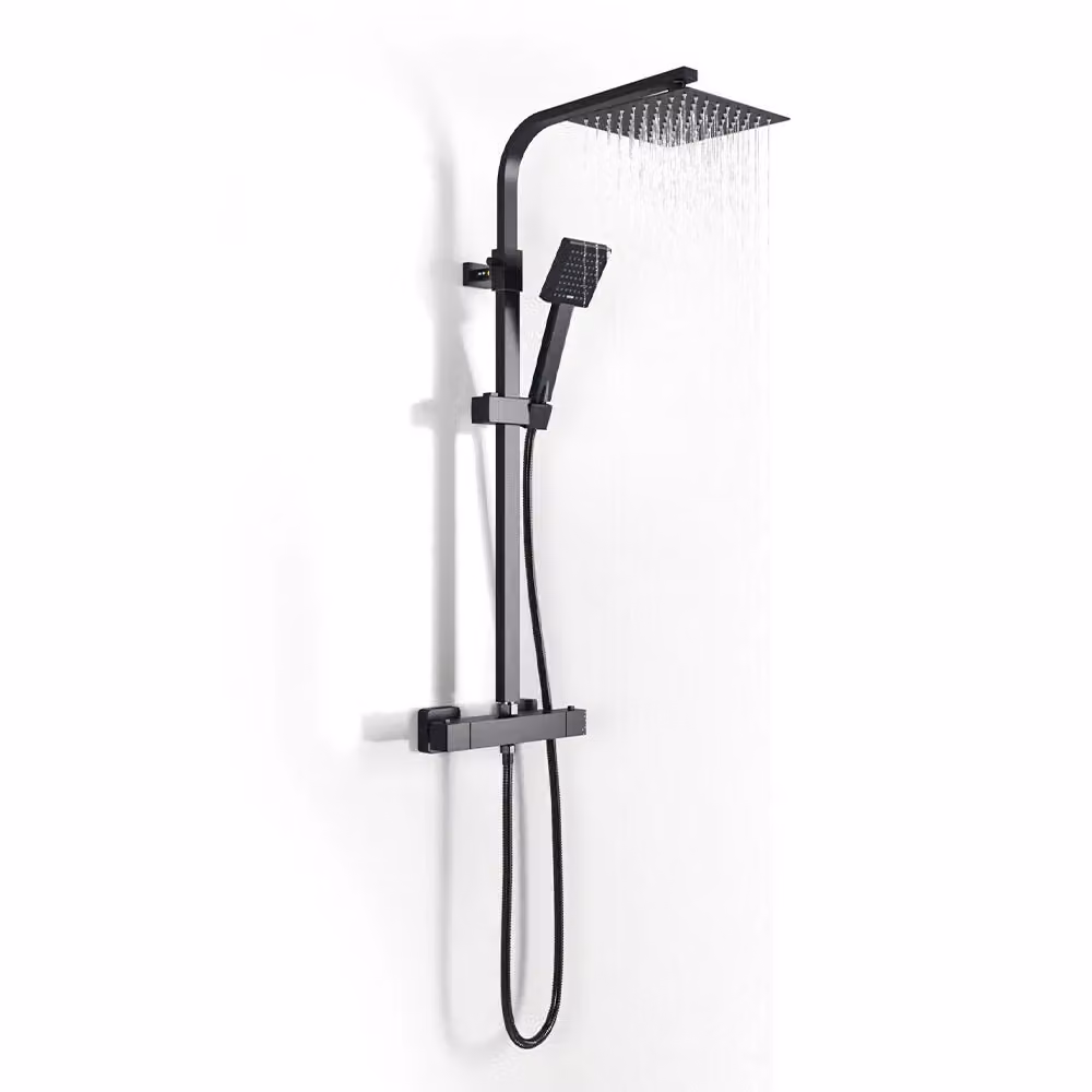 Living and Home Brass Rainfall Shower Head Set with Overhead and Hand Shower in Matt Black, Diameter: 20.32 cm – 3