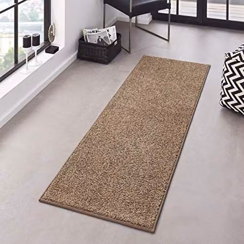 HANSE Home Pure Modern Plain Rectangular Rug, Brown or Beige, W: 80 cm, L: 300 cm – 1