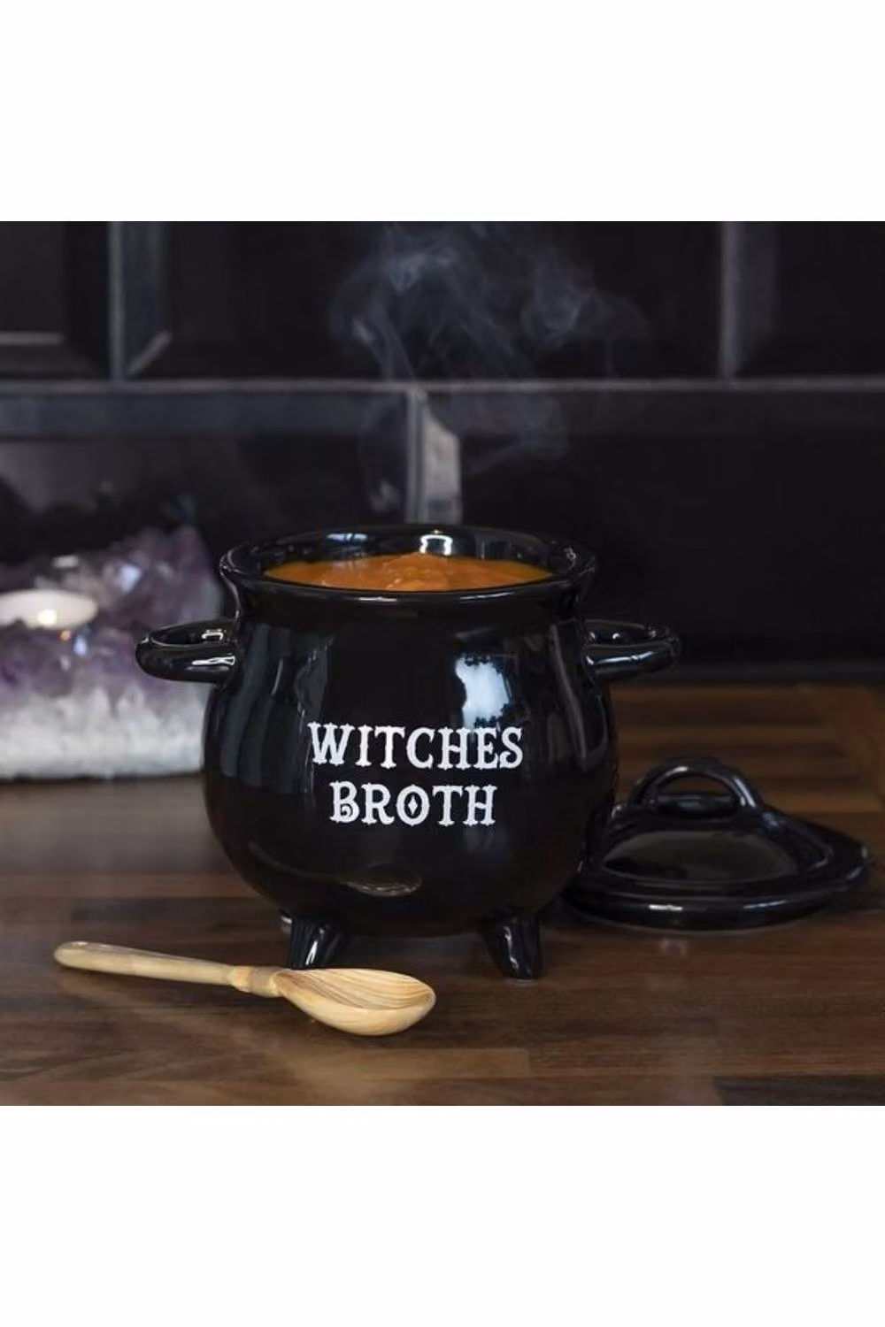 KDMD Witches Broth Cauldron Soup Bowl with Broom Spoon, Black Ceramic – 2