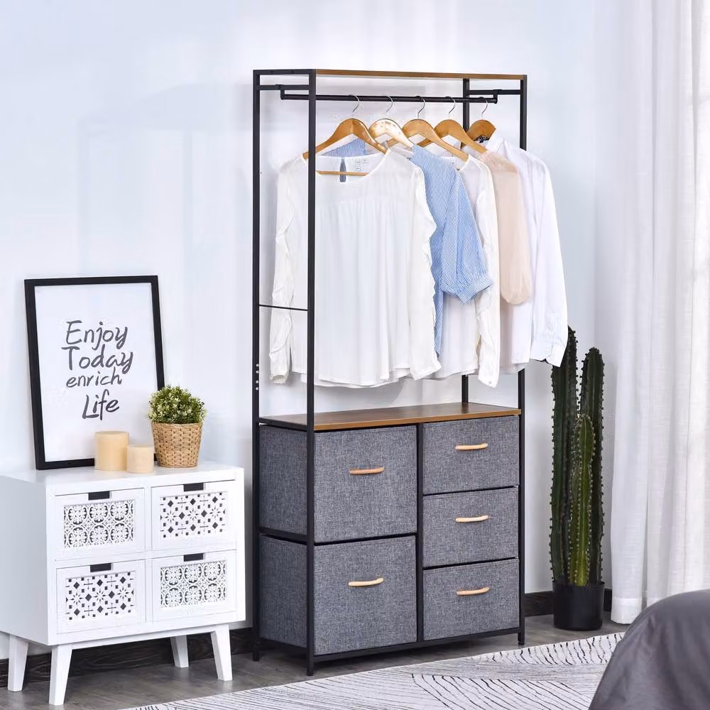 STILVORA Grey Chest of Drawers with Hanging Rail and 5 Drawers – 2