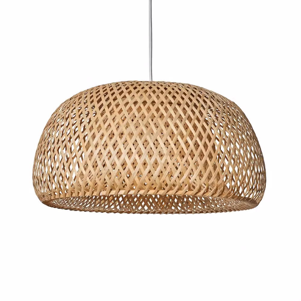 ValueLights Perugia Natural Bamboo and Rattan Dome Pendant Ceiling Light in Beige and Sand – 3