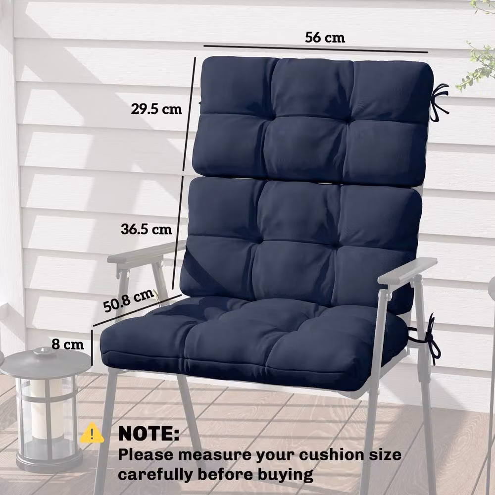 OUTSUNNY 2-Piece Outdoor Seat Cushion and Backrest Set with Ties, Dark Blue – 3