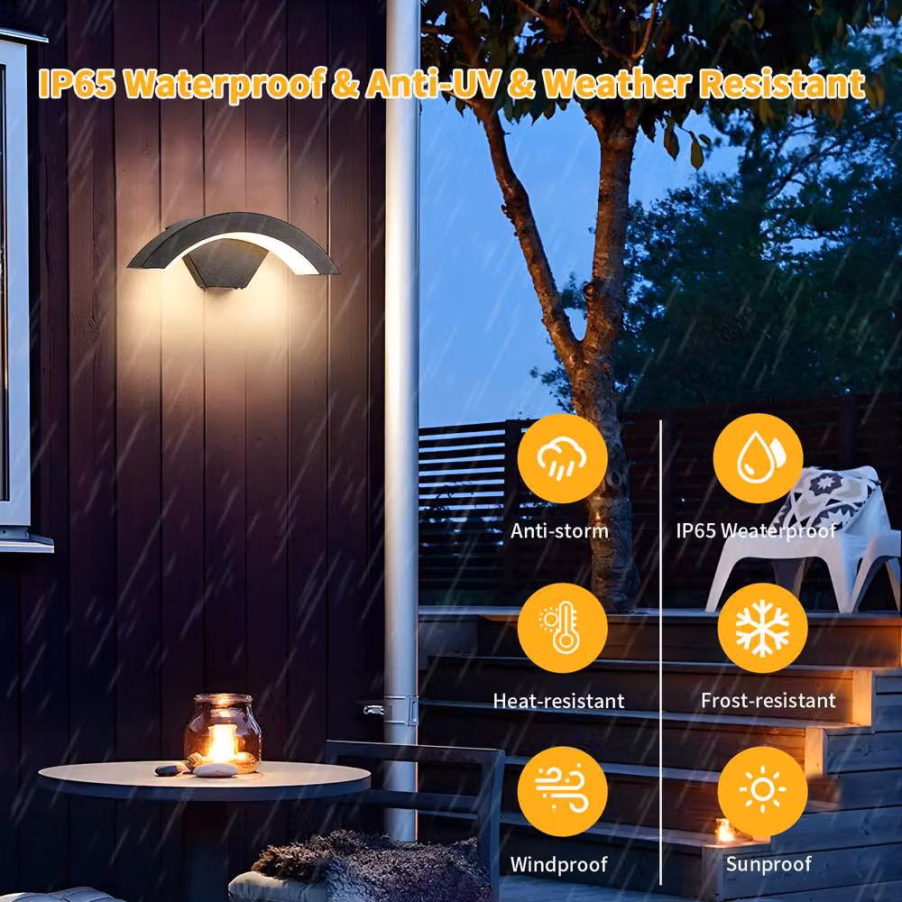 Pheashine U-Shaped LED Outdoor Wall Light, 24W Warm White, Black Aluminium Waterproof Up and Down Light – 4
