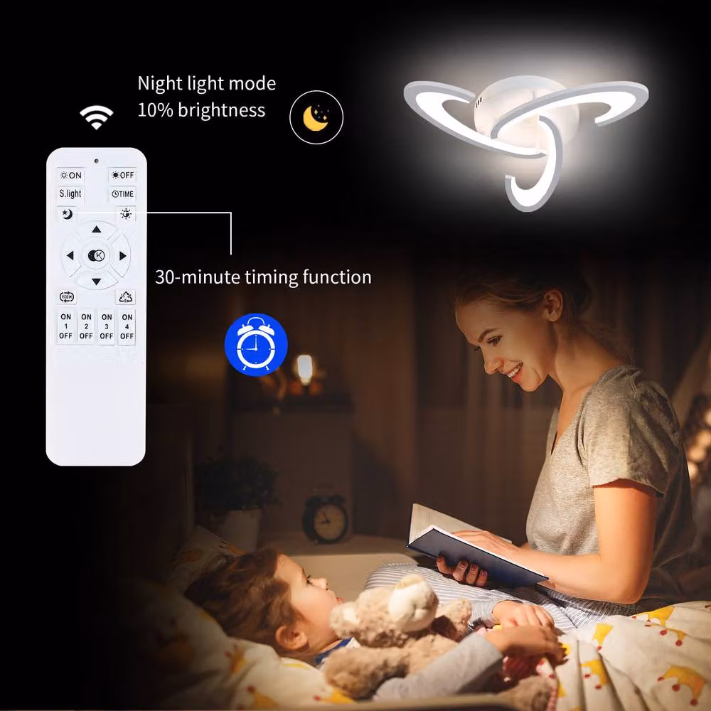Pheashine White Swirl LED Ceiling Light, 30W Dimmable with Remote Control, 3000-6500K – 3