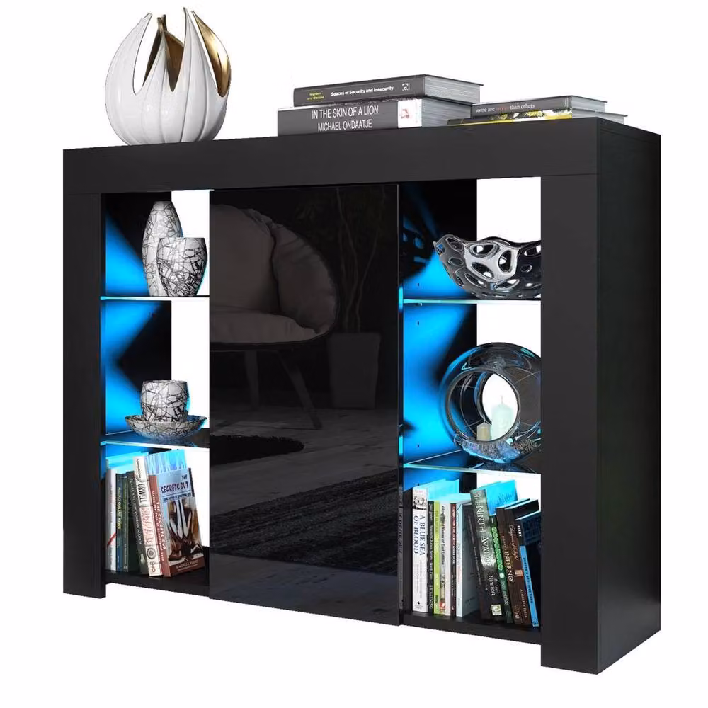 SPETLEK Modern TV Unit with Glass Doors and Integrated Lighting in Black Matt and High Gloss – 3
