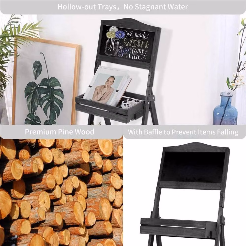 Kelvenix Ladder Plant Stand and Flower Pot Holder Shelf Rack in Matt Black and Rustic Wood – 4