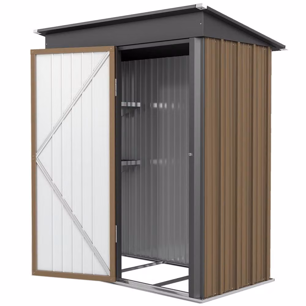 Rolipo Brown Corrugated Steel Lean-to Storage Shed with Lock, W: 152.4 cm, D: 91.44 cm, H: 152.4 cm – 2