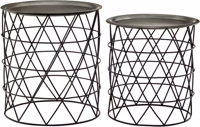 Orsina Templar Set of Two Black Metal Geometric Side Tables with Round Nested Tops – 1