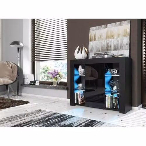 Creative Furniture Harbor Sideboard in Black with Glossy Glass Doors and Integrated LED Lighting, W/D/H: 97 x 35 x 83 cm – 7