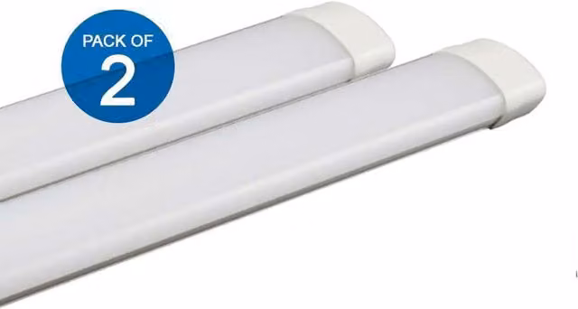 Pack of 2 EnerJ Smart 36W LED Triproof Batten Tube Lights, White, 4000K, IP65 Shatterproof and Connectable