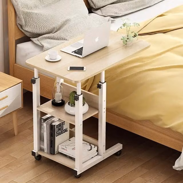 Livingandhome Adjustable Overbed Computer Desk with Castors, Brown