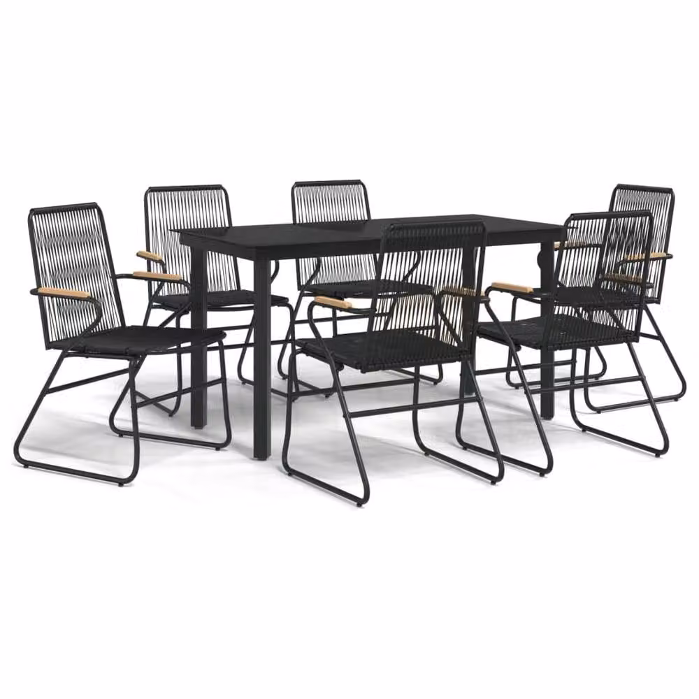 Berkfield Home Beautiful 7 Piece Garden Dining Set in Black PVC Rattan – 3