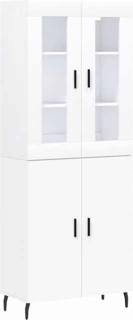 Berkfield Home Modern White Highboard with Glass Doors, W/D/H: 69.5 x 34 x 180 cm