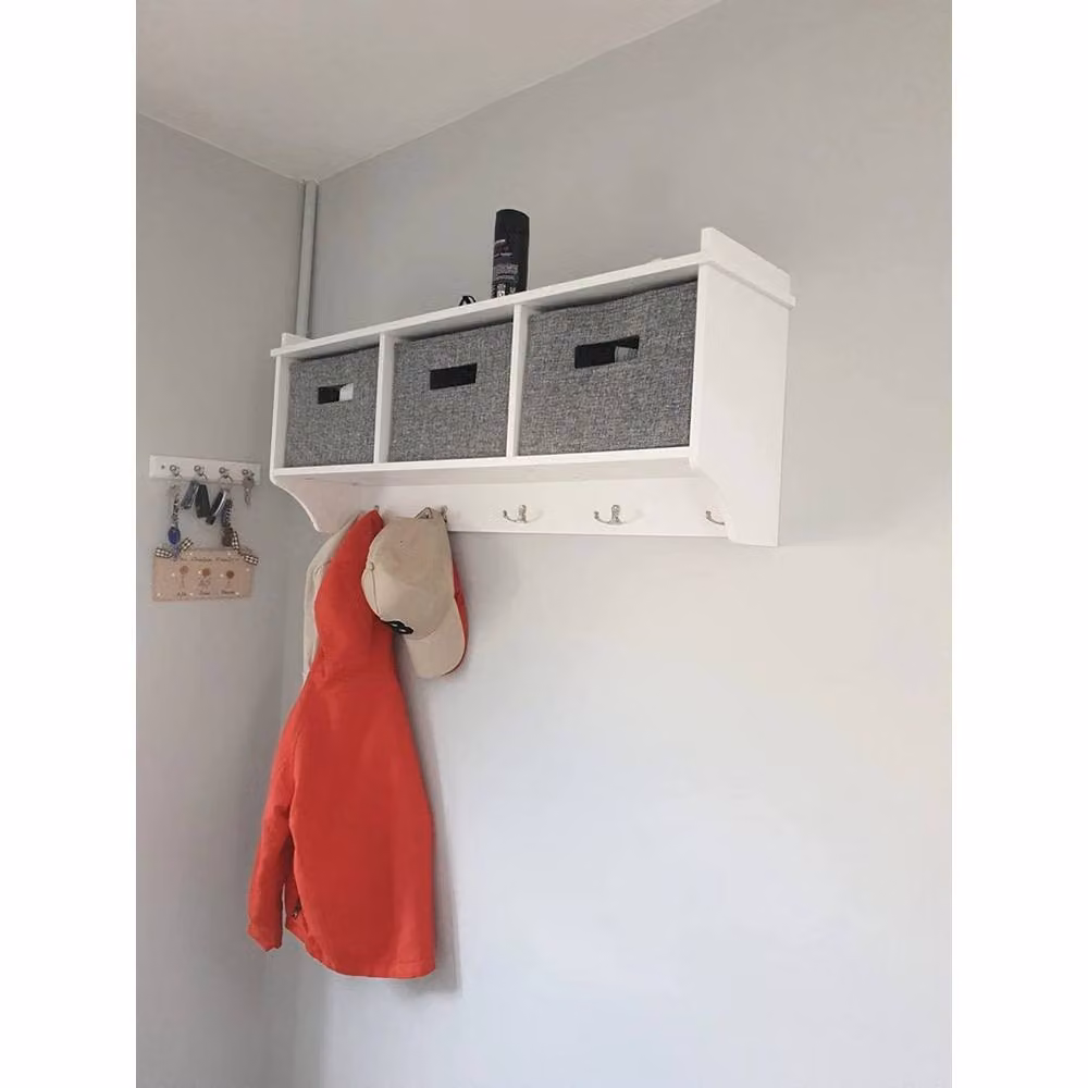 FORGEVIO White Wooden Storage Shelf and Coat Hook Rack – 4