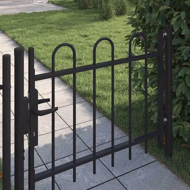 Berkfield Home Single Door Hoop Top Steel Fence Gate in Black, W: 100 cm, H: 75 cm