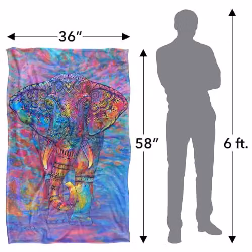 JQ Licensing Royce Mcclure Bohemian Elephant Super Soft Silky Touch Fleece Throw Blanket, Multicolour, W: 91 cm, D: 147 cm – 2