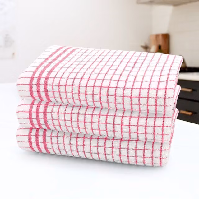 Kitchen Trends Set of 3 Highly Absorbent Pink Striped Cotton Tea Towels