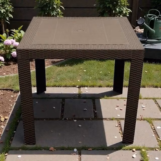 NESTLUNE Brown Wicker Garden Table W: 100 cm, D: 15 cm